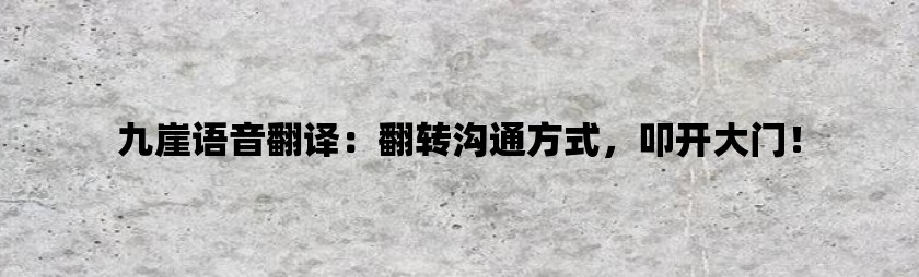 九崖语音翻译：翻转沟通方式，叩开大门！