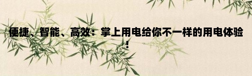 便捷、智能、高效：掌上用电给你不一样的用电体验！