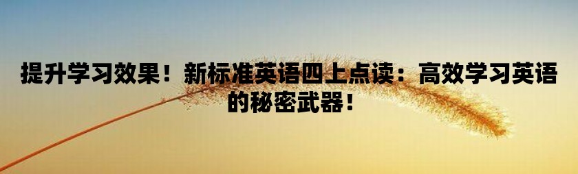 提升学习效果！新标准英语四上点读：高效学习英语的秘密武器！