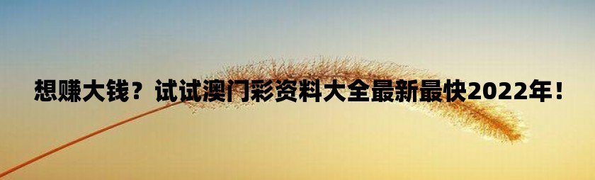 想赚大钱？试试澳门彩资料大全最新最快2022年！