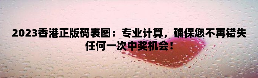 2023香港正版码表图：专业计算，确保您不再错失任何一次中奖机会！